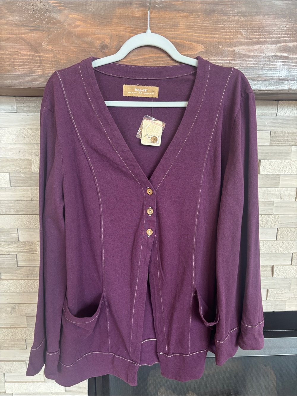 Free People Plum Button-Front Wide Leg Jumpsuit Top